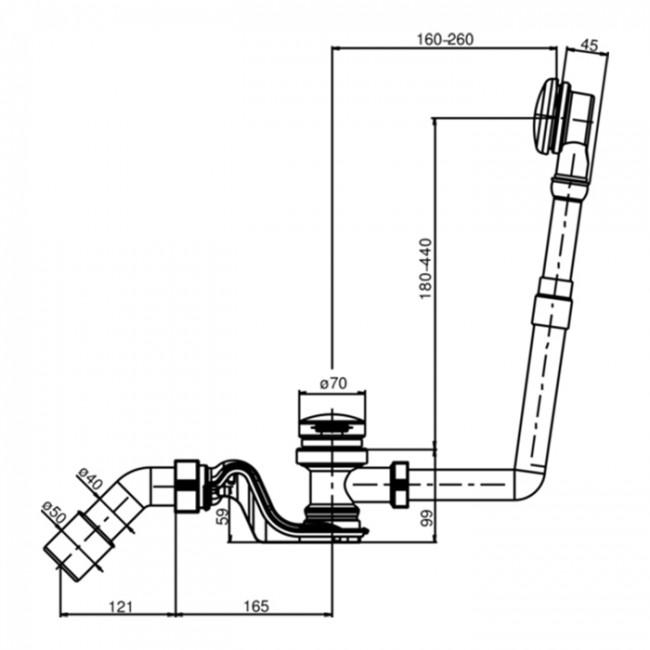 SANIT 837 слив-перелив Push-Push с жесткой переливной трубкой стандартной длины, с сифоном и отводом диаметром 40/50мм, хром SANIT 837 слив-перелив Push-Push с жесткой переливной трубкой стандартной длины, с сифоном и отводом диаметром 40/50мм, хром