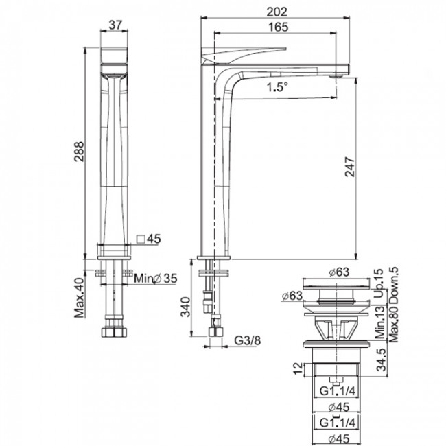 Carlo Frattini Zeta Смеситель для раковины, высокий, на 1 отверстие, донный клапан click-clack, цвет: чёрный матовый Carlo Frattini Zeta Смеситель для раковины, высокий, на 1 отверстие, донный клапан click-clack, цвет: чёрный матовый