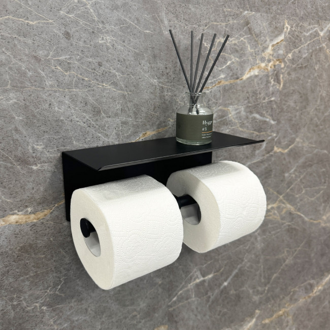 Бумагодержатель двойной с полкой для телефона Fixsen Hotel черный (FX-31011B-2) Бумагодержатель двойной с полкой для телефона Fixsen Hotel черный (FX-31011B-2)