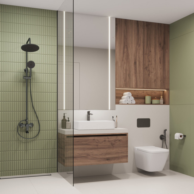 Смеситель для ванны с верхним душем, графит, Rora, Milardo, RORGM4FM06 Смеситель для ванны с верхним душем, графит, Rora, Milardo, RORGM4FM06