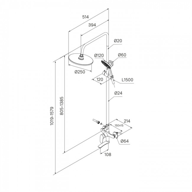Смеситель для ванны с верхним душем, графит, Rora, Milardo, RORGM4FM06 Смеситель для ванны с верхним душем, графит, Rora, Milardo, RORGM4FM06