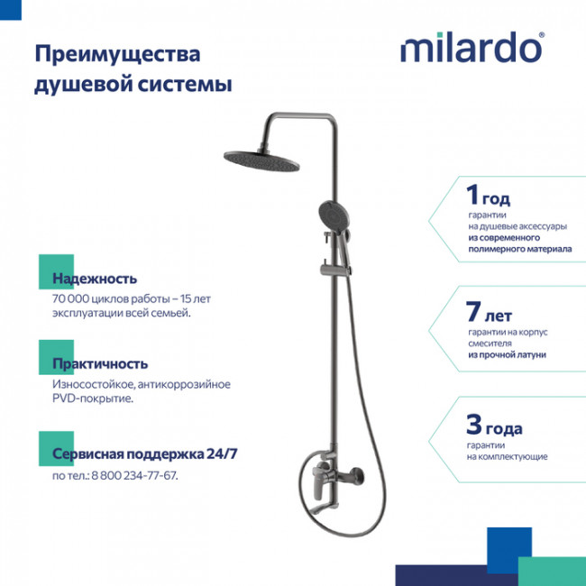 Смеситель для ванны с верхним душем, графит, Rora, Milardo, RORGM4FM06 Смеситель для ванны с верхним душем, графит, Rora, Milardo, RORGM4FM06