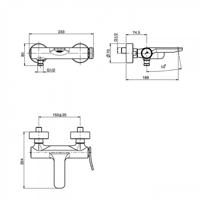 Carlo Frattini Flo' Смеситель для ванны, однорычажный, настенный, излива: 18.9см, цвет: хром
