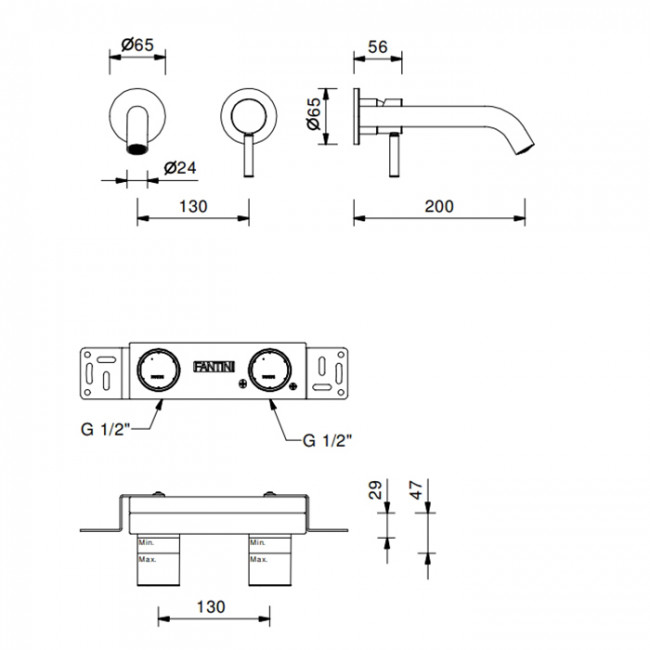 Fantini Nostromo Смеситель для раковины, встраиваемый, на 2 отв, без донного клапана, излив 20см, цвет: черный матовый Fantini Nostromo Смеситель для раковины, встраиваемый, на 2 отв, без донного клапана, излив 20см, цвет: черный матовый