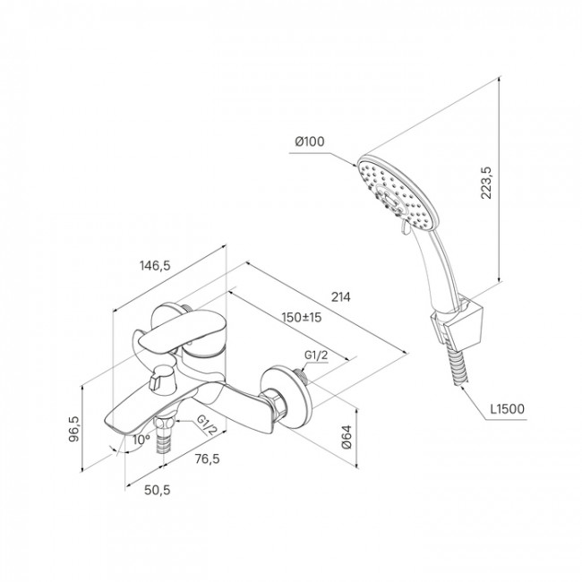 Смеситель для ванны, графит, Rora, Milardo, RORGM00M02 Смеситель для ванны, графит, Rora, Milardo, RORGM00M02