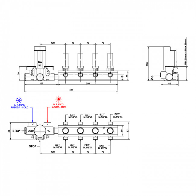 Bongio Внутренняя часть для встроенного термостатического смесителя на 4 выхода