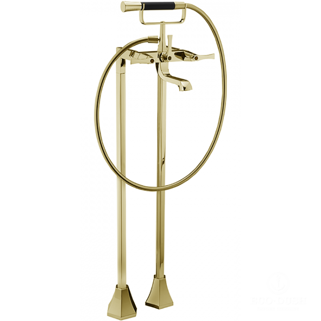 CISAL Cherie Смеситель напольный двухвентильный для ванны с ручной лейкой, держателем и шлангом 150 см, цвет: золото/черный матовый
