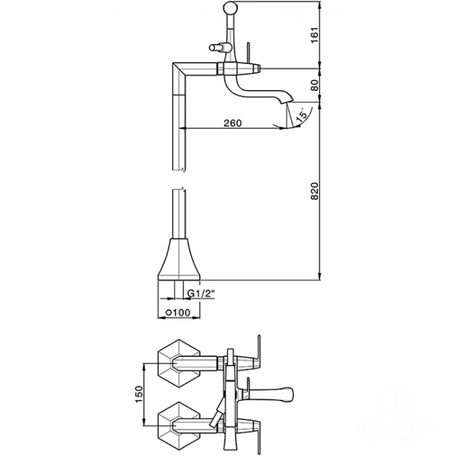 CISAL Cherie Смеситель напольный двухвентильный для ванны с ручной лейкой, держателем и шлангом 150 см, цвет: золото/черный матовый