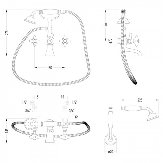 Devon&Devon White Rose Смеситель для ванны с душевым комплектом, цвет: никель