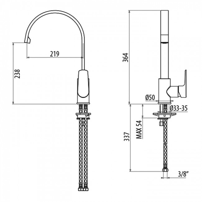 Gattoni H2Omix3000 Смеситель для кухни высокий 364 мм, поворотный излив 220 мм, цвет: хром Gattoni H2Omix3000 Смеситель для кухни высокий 364 мм, поворотный излив 220 мм, цвет: хром