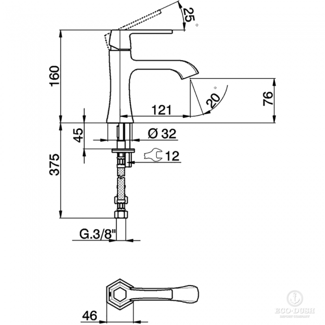 CISAL Cherie Смеситель однорычажный для раковины на 1 отверстие без донного клапана, цвет: хром/черный матовый