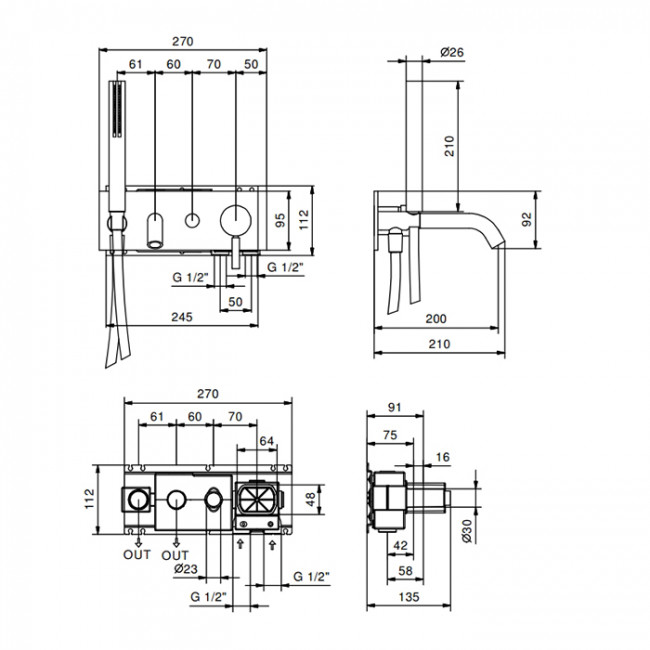 Fantini Nostromo Смеситель для ванны, встраиваемый, цвет: черный матовый