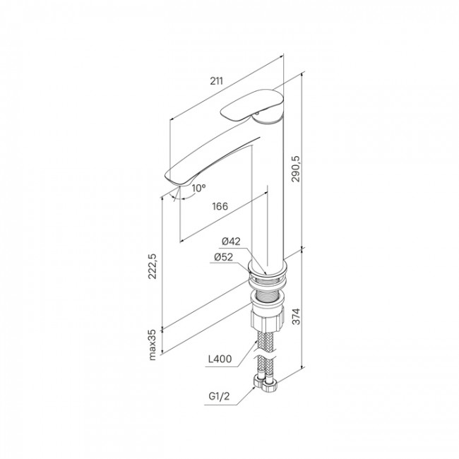 Смеситель для настольного умывальника, графит, Rora, Milardo, RORGM01M01 Смеситель для настольного умывальника, графит, Rora, Milardo, RORGM01M01