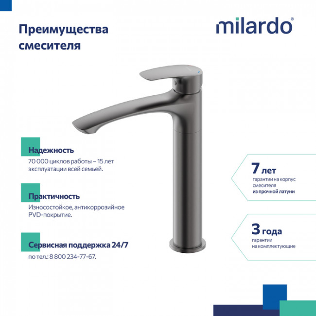 Смеситель для настольного умывальника, графит, Rora, Milardo, RORGM01M01 Смеситель для настольного умывальника, графит, Rora, Milardo, RORGM01M01