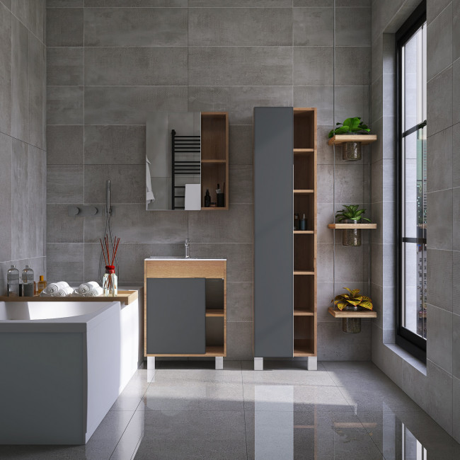 Тумба VIANT "Бостон" 1 ств графит 380х460х820 под раковину .S-UM-COM50/1-w (COMO 50) (VBOS50COG-T1ST)