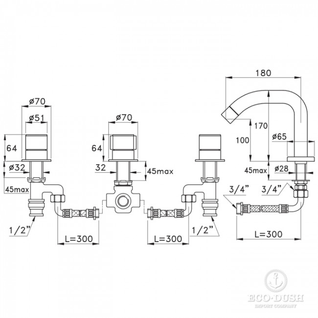 Stella Bamboo Смеситель на борт ванны на 4 отверстия 3256TR, цвет: хром