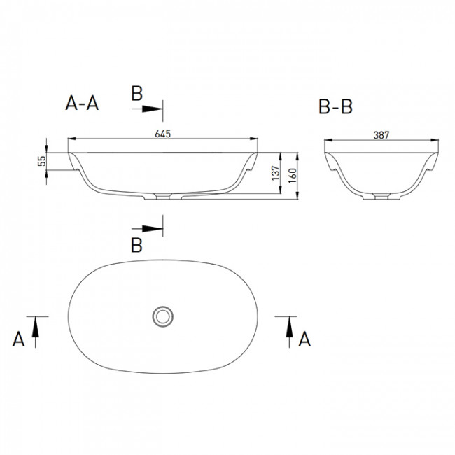 Salini Marea Раковина накладная 64.5х38.7х16см, без отв., без перелива, S-Stone, цвет: белый матовый