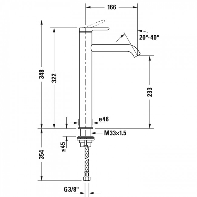 Duravit C.1 Смеситель для раковины, высокий, 1 отв., излив 166мм, цвет: хром