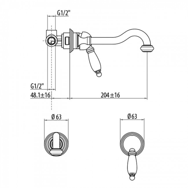 Gattoni Orta Смеситель встраиваемый из стены для раковины, с белой ручкой, цвет: хром