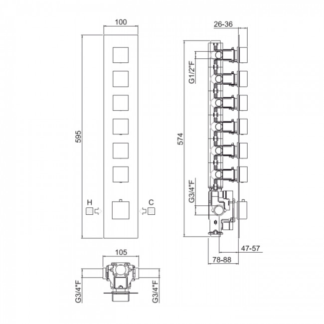 Carimali ilQuadro Смеситель термостатический, встраиваемый, на 6 выходов, цвет: хром 21060EST-CR