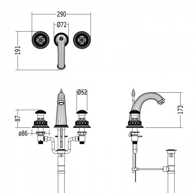 Devon&Devon Excelsior Swan Смеситель для раковины на 3 отверстия. Цвет: никель