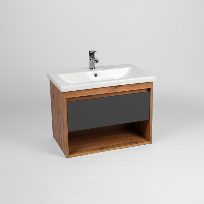 Тумба VIANT "Бостон" 1 ящик подвесная графит 425х760х500 под раковину .S-UM-COM80/1-w (COMO 80) (VBOS80COG-T1YP)