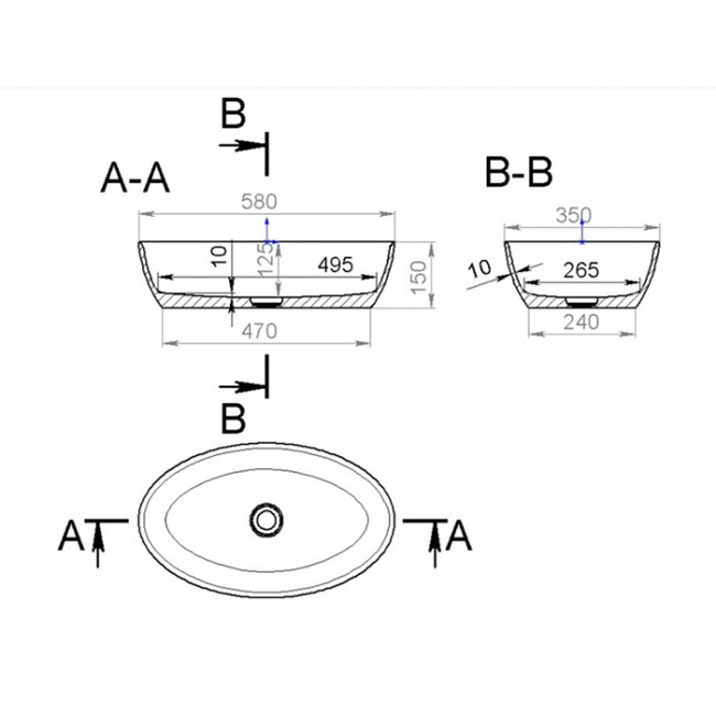 Salini Alda Раковина накладная  58х35х15cм, без отв., без перелива, S-Stone, цвет: белый матовый