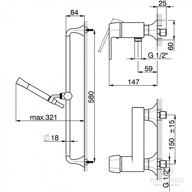 CISAL Cherie Смеситель для душа однорычажный, с душевым комплектом, цвет: золото/черный