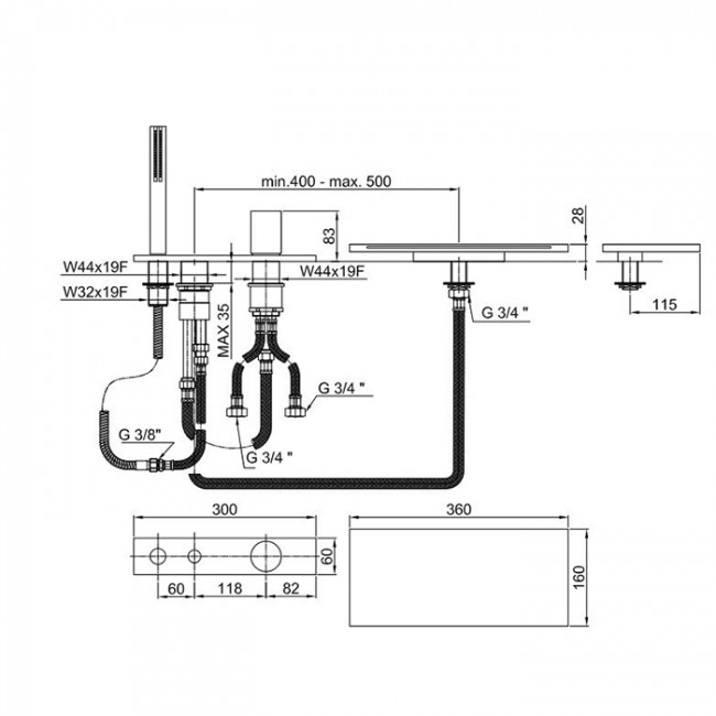 Fantini Milano Смеситель для ванны, набортный, излив: 115 мм, цвет: хром