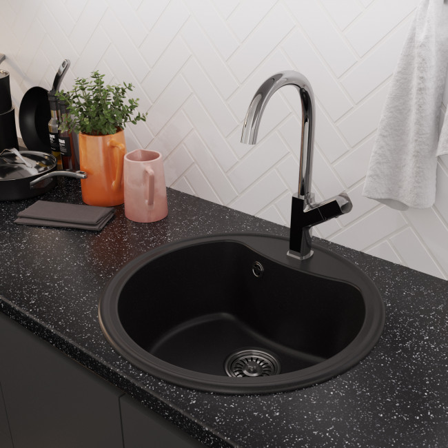 Мойкa MIXLINE ML-GM09 круглая  ультра-черная  (344) 510 мм (глуб. чаши 190) NEW (551805)