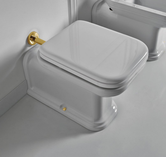 Kerasan Waldorf Унитаз напольный пристенный удлиненный "Prolungato" 65х37см, цвет: белый/золото