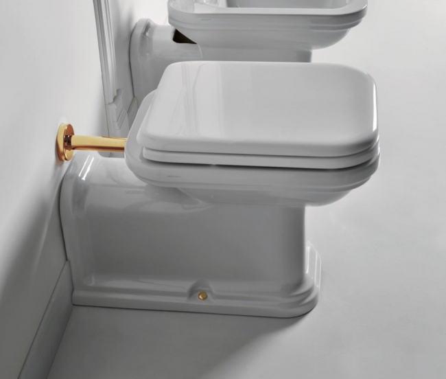 Kerasan Waldorf Унитаз напольный пристенный удлиненный "Prolungato" 65х37см, цвет: белый/золото