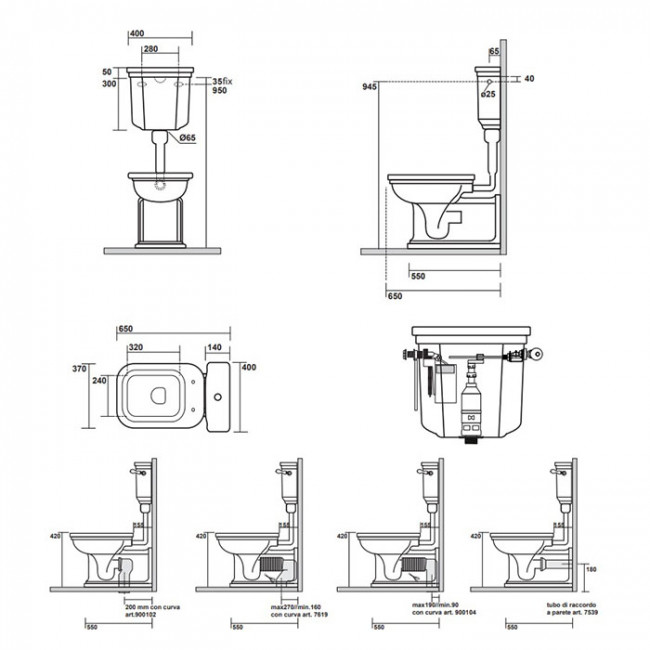 Kerasan Waldorf Унитаз напольный пристенный удлиненный "Prolungato" 65х37см, цвет: белый/золото