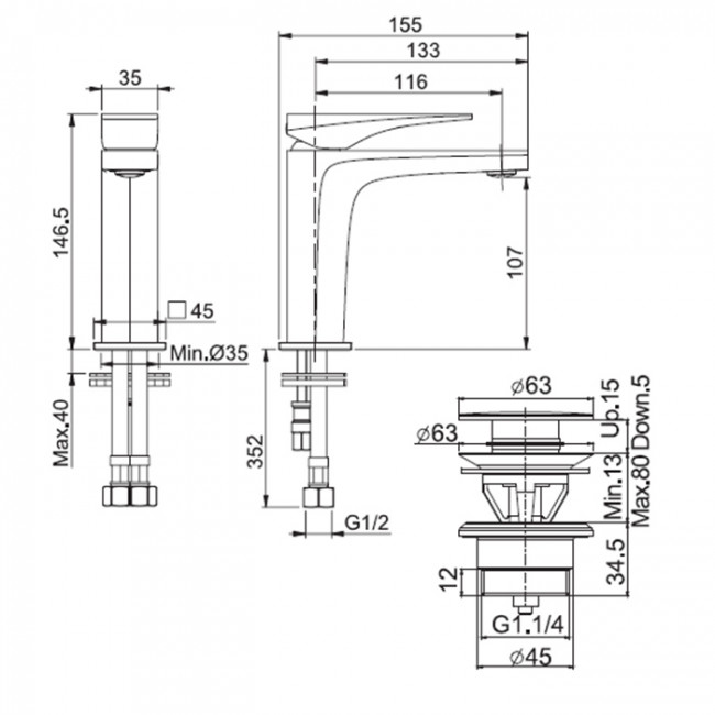 Carlo Frattini Zeta Смеситель для раковины, на 1 отверстие, донный клапан click-clack, цвет: чёрный матовый