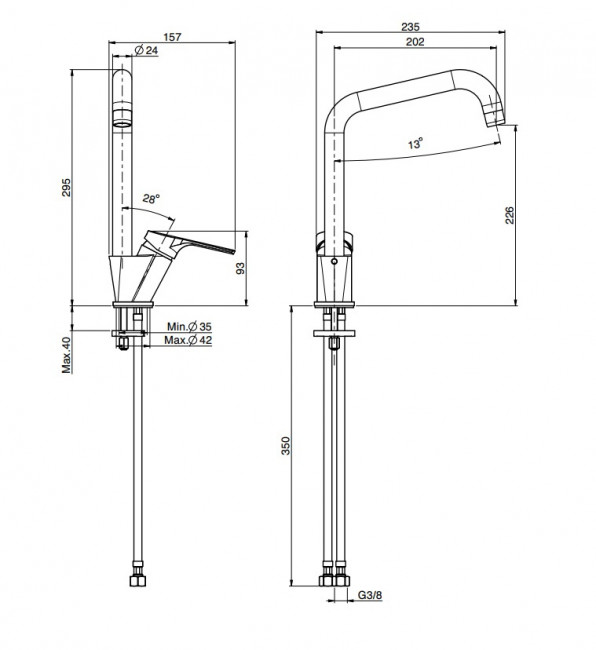 Carlo Frattini Kitchen Кухонный смеситель, с двумя гибкими шлангами 370мм, вращающийся излив, цвет: хром