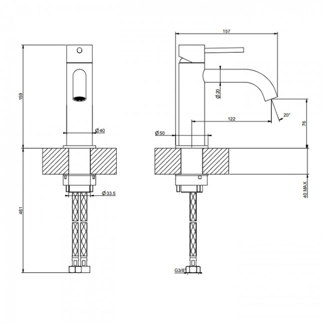 Gessi 316 Смеситель для раковины на 1 отверстие без донного клапана, излив 123мм, цвет: brushed black metal pvd 54002#707