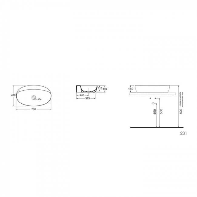 AZZURRA ELEGANCE Раковина 70х42 см, без отв., накладная, цвет: белый AZZURRA ELEGANCE Раковина 70х42 см, без отв., накладная, цвет: белый