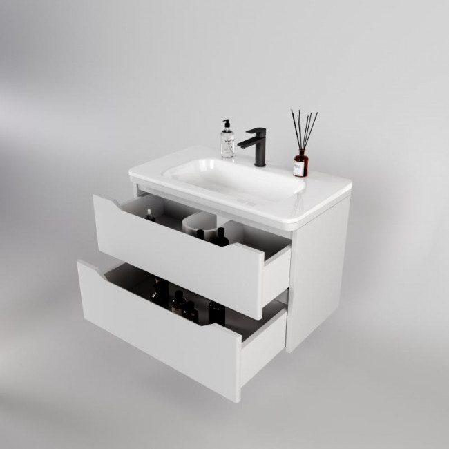 Style Line Тумба с раковиной подвесная "Марелла 80" (2 ящ.) Люкс антискрейтч белый матовый, PLUS Style Line Тумба с раковиной подвесная "Марелла 80" (2 ящ.) Люкс антискрейтч белый матовый, PLUS