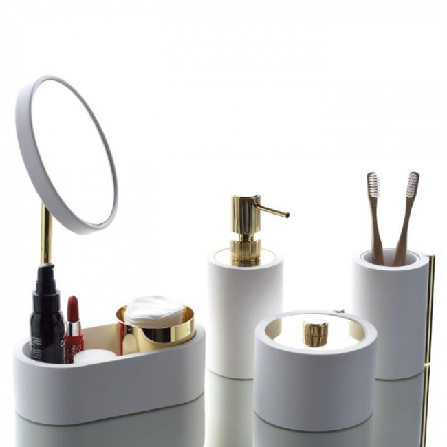 Bertocci Easy Дозатор для жидкого мыла, отделка "тысяча строк", цвет: белый матовый/золото Bertocci Easy Дозатор для жидкого мыла, отделка "тысяча строк", цвет: белый матовый/золото