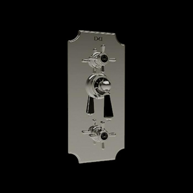 Devon&Devon Black Dandy Смеситель-термостат встроенный в стену, с переключателем на 2 выхода, c ручкой черной, цвет: никель блестящий Devon&Devon Black Dandy Смеситель-термостат встроенный в стену, с переключателем на 2 выхода, c ручкой черной, цвет: никель блестящий