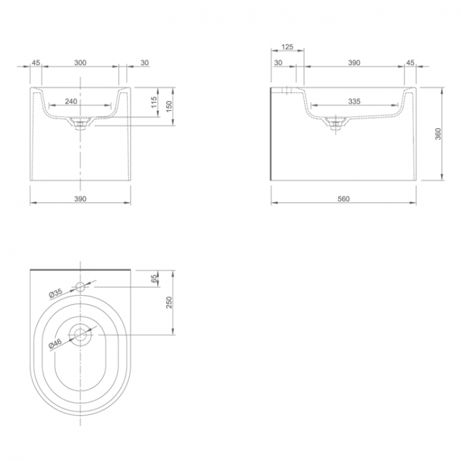 KNIEF Pearl Биде подвесное 56х39см с 1 отв под смеситель, цвет: белый матовый