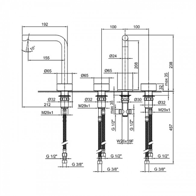 Fantini AF/21 Смеситель для раковины, 3 отв., высокий излив:15.5 см, цвет: хром Fantini AF/21 Смеситель для раковины, 3 отв., высокий излив:15.5 см, цвет: хром