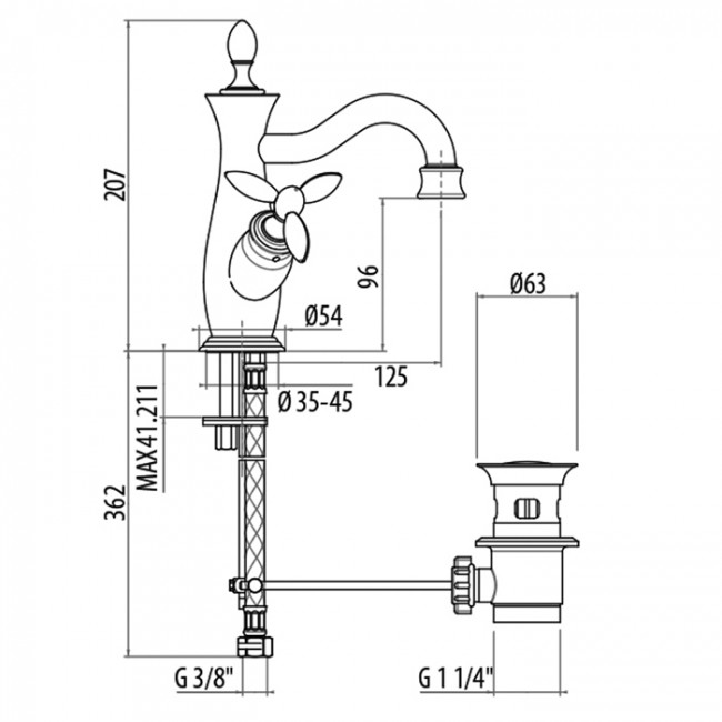 Gattoni Timor Смеситель для раковины с донным клапаном, высота излива 96 мм, цвет: бронза
