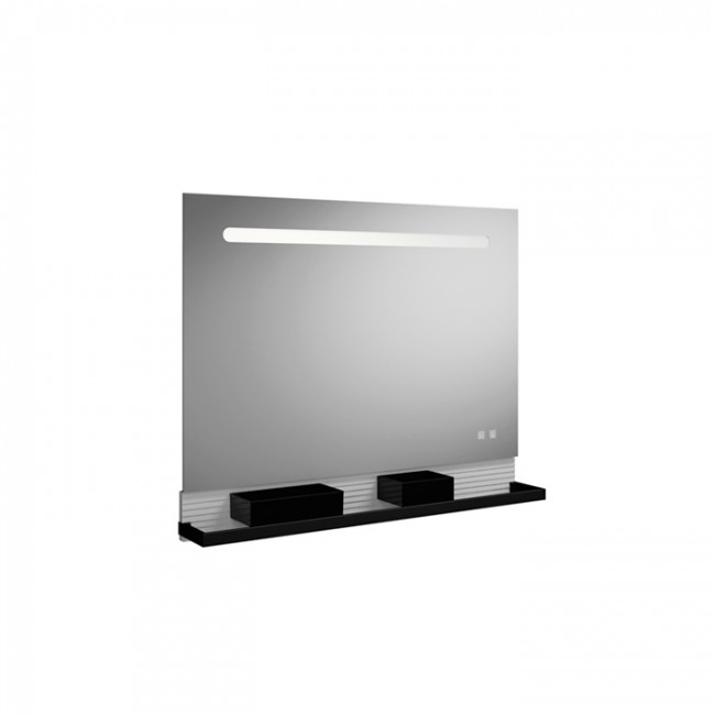 Burgbad FIUMO Зеркало 100x70x15 мм, подсветка LED, сенс выкл, обогрев, корпус Alu-Optik, 2 ящика, рейлинг черные, панель белая FOT2