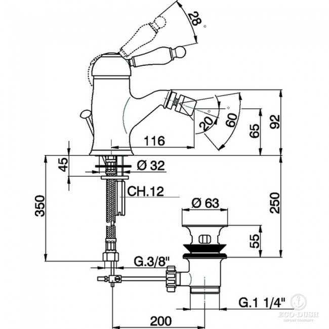 CISAL Arcana Empress Смеситель однорычажный для биде на 1 отверстие с донным клапаном, цвет: золото CISAL Arcana Empress Смеситель однорычажный для биде на 1 отверстие с донным клапаном, цвет: золото