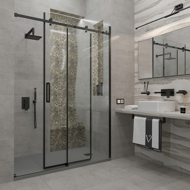 Дверь в нишу Veconi VN74B-130-01-C4 1300x1950, черный, стекло прозрачное