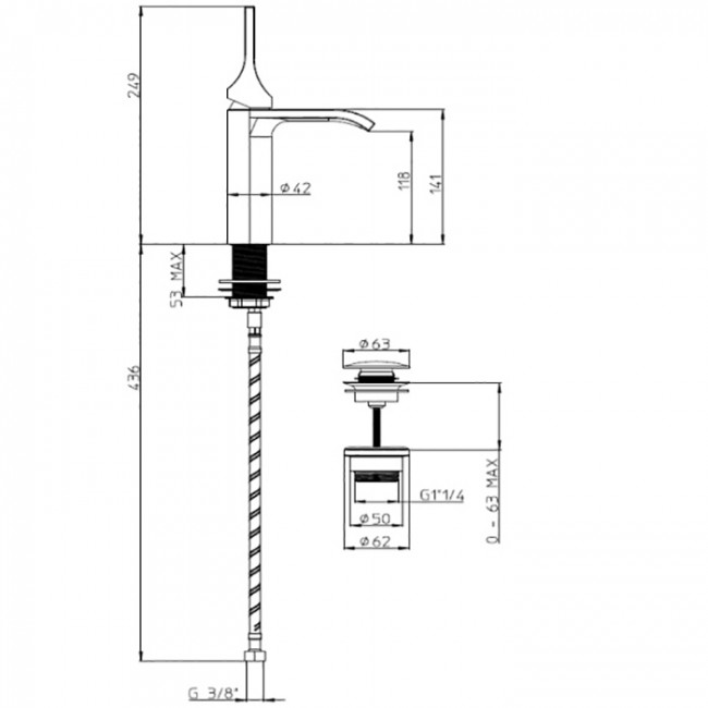 Bossini E89603.030 Apice Смеситель для раковины на 1 отверстие, однорычажный, высота излива 118 мм., с донным клапаном, цвет: хром