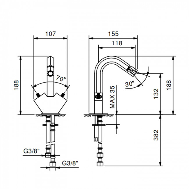 Fantini Venezia Смеситель для биде, на 1 отв., цвет: Matt Gun Metal PVD