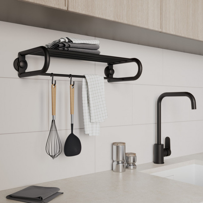 Полотенцесушитель с полкой, проволока стальная, черный матовый, Easy, Milardo, (EASBWS2M49) Полотенцесушитель с полкой, проволока стальная, черный матовый, Easy, Milardo, (EASBWS2M49)