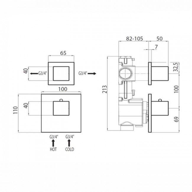 Bossini Z033201.030 Rectangular Термостат для душа, встраиваемый, с девиаторм/запорным вентилем на 1 или 2 выхода, уст-ка верт/гор., Bossini Z033201.030 Rectangular Термостат для душа, встраиваемый, с девиаторм/запорным вентилем на 1 или 2 выхода, уст-ка верт/гор.,